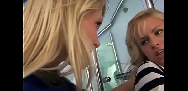  Hot blonde prisoner babe eats pussy of sexy guard lady